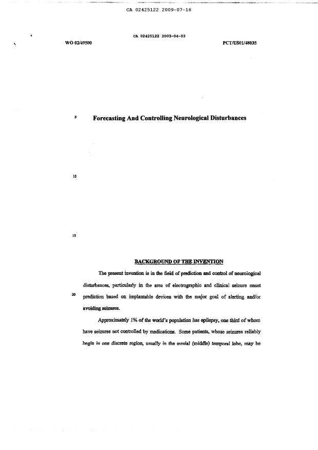 Document de brevet canadien 2425122. Description 20090716. Image 1 de 74