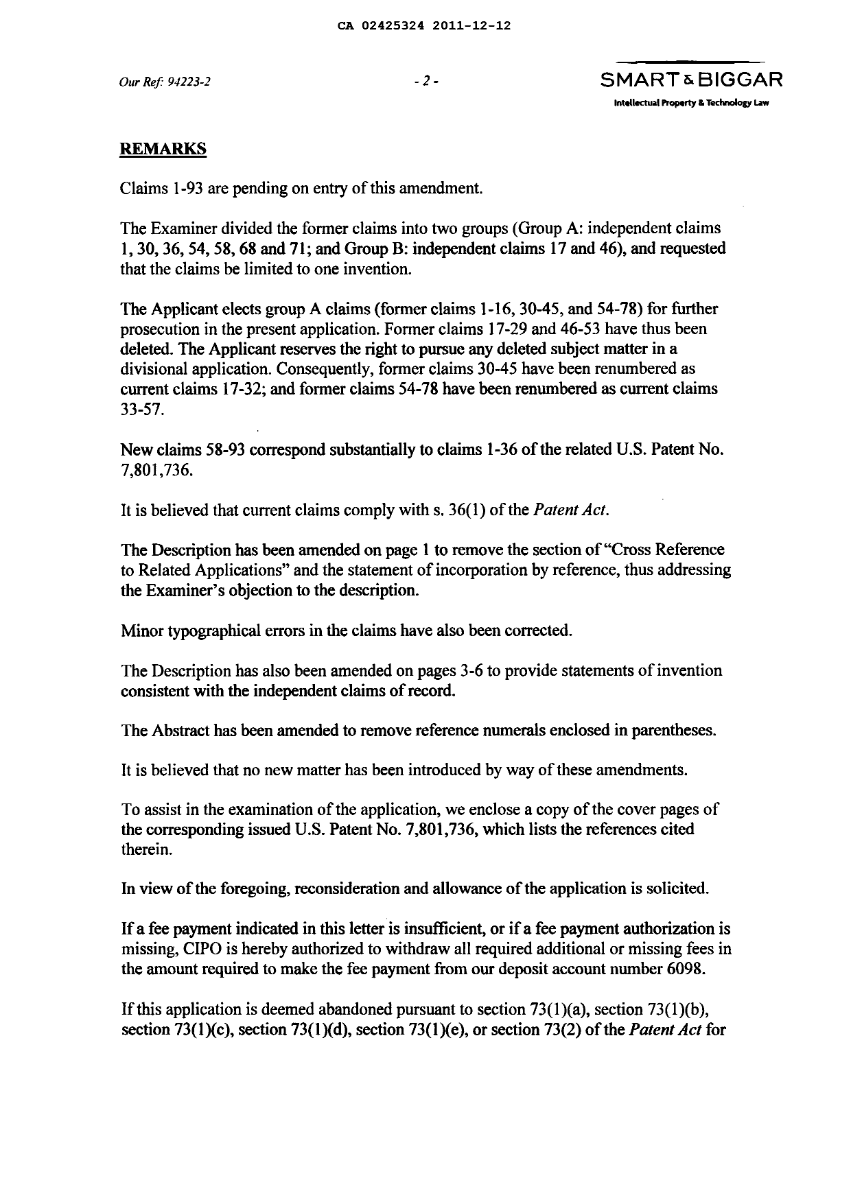 Canadian Patent Document 2425324. Prosecution-Amendment 20111212. Image 2 of 23