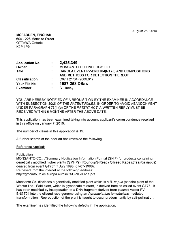 Document de brevet canadien 2425349. Poursuite-Amendment 20100825. Image 1 de 2