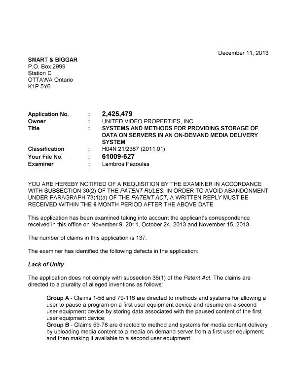Document de brevet canadien 2425479. Poursuite-Amendment 20131211. Image 1 de 2