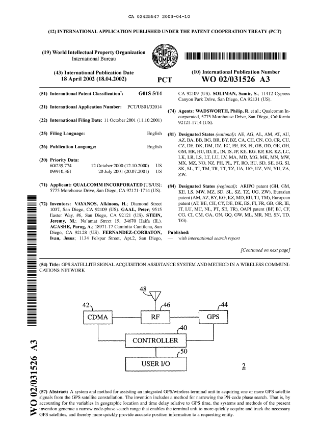 Document de brevet canadien 2425547. Abrégé 20030410. Image 1 de 2