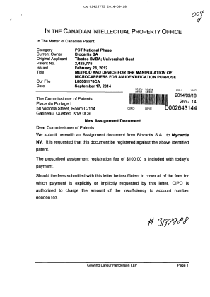 Document de brevet canadien 2425775. Cession 20140918. Image 1 de 4