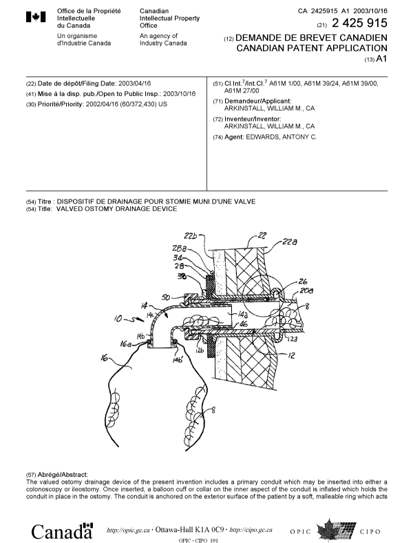 Canadian Patent Document 2425915. Cover Page 20021218. Image 1 of 2