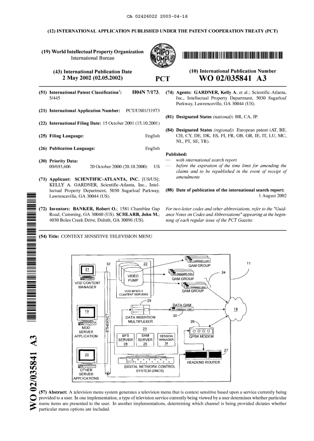 Document de brevet canadien 2426022. Abrégé 20030416. Image 1 de 1