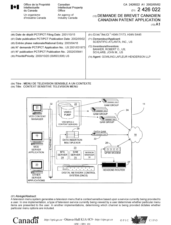 Document de brevet canadien 2426022. Page couverture 20030618. Image 1 de 1