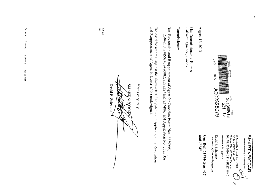 Canadian Patent Document 2426082. Correspondence 20130816. Image 1 of 2