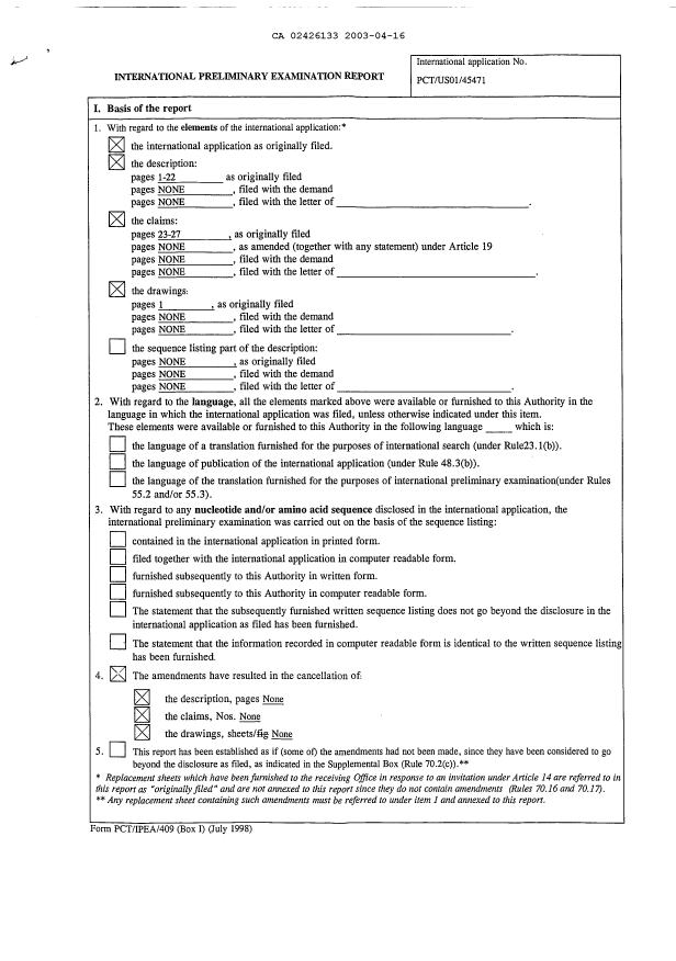 Document de brevet canadien 2426133. PCT 20021216. Image 2 de 3