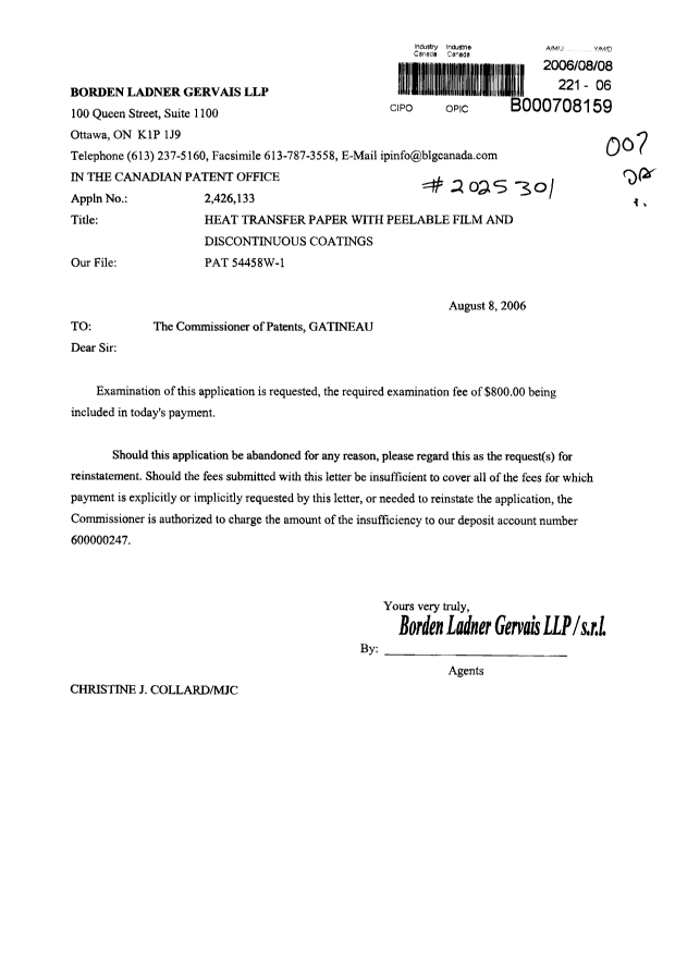 Canadian Patent Document 2426133. Prosecution-Amendment 20051208. Image 1 of 1