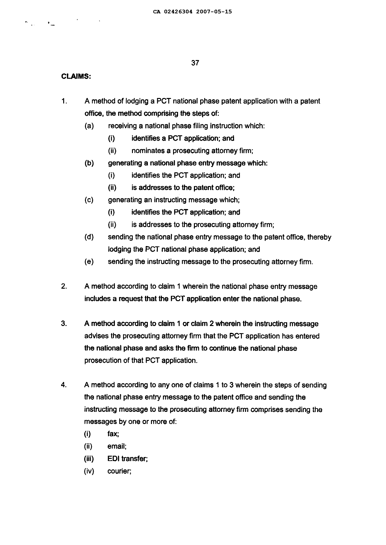 Document de brevet canadien 2426304. Revendications 20061215. Image 1 de 15