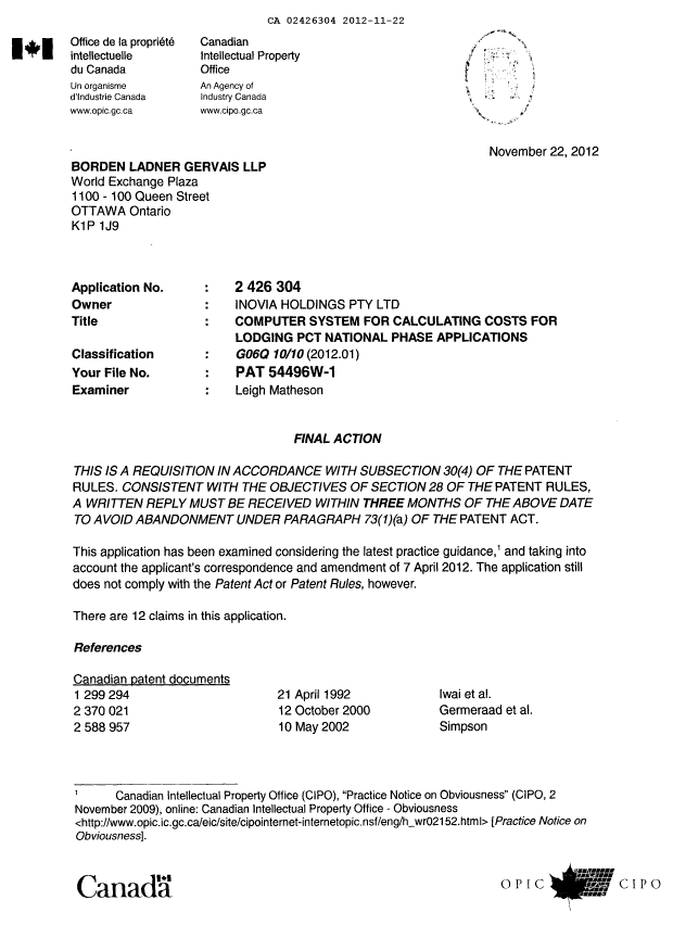 Canadian Patent Document 2426304. Prosecution-Amendment 20111222. Image 1 of 10