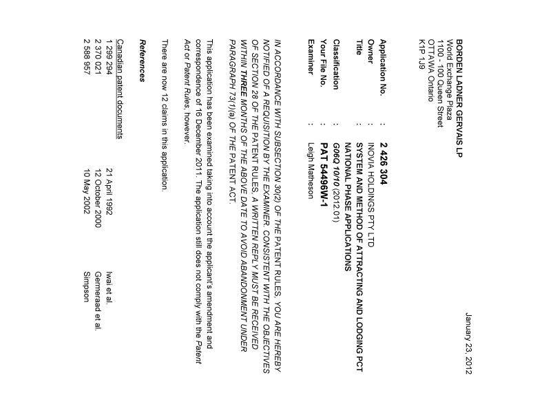 Document de brevet canadien 2426304. Poursuite-Amendment 20111223. Image 1 de 7