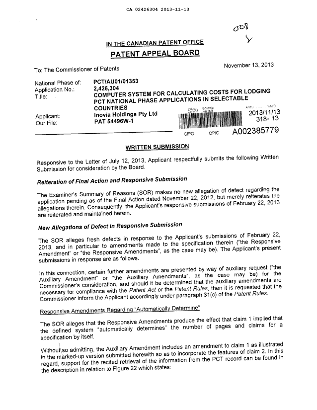 Canadian Patent Document 2426304. Prosecution-Amendment 20121213. Image 1 of 27