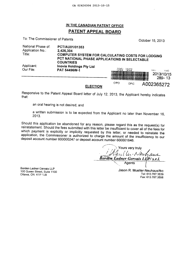 Canadian Patent Document 2426304. Correspondence 20121215. Image 1 of 1