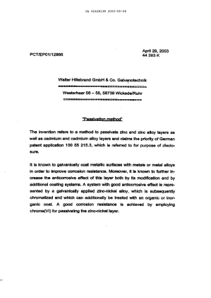 Document de brevet canadien 2428138. Description 20021206. Image 1 de 4