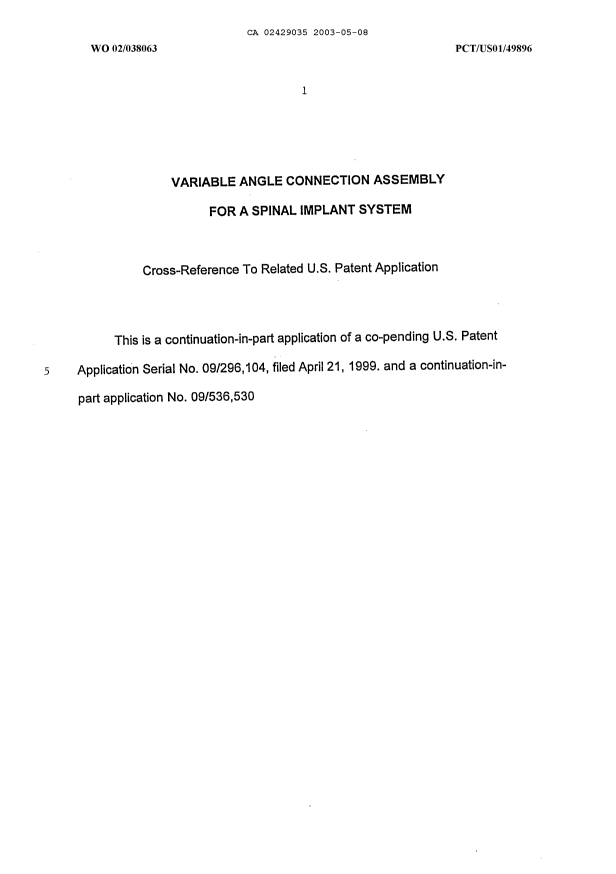 Canadian Patent Document 2429035. Description 20021209. Image 1 of 47