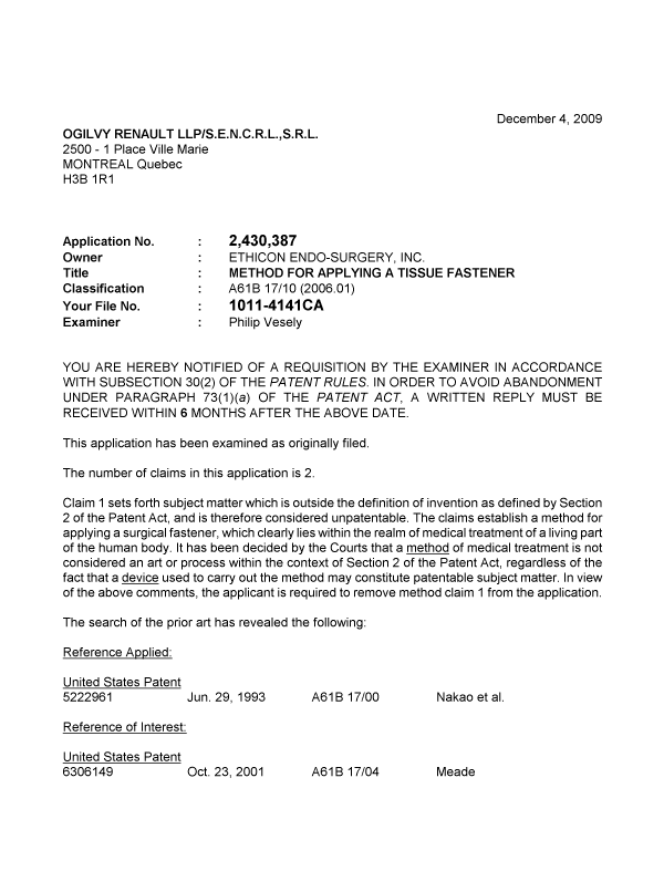 Canadian Patent Document 2430387. Prosecution-Amendment 20091204. Image 1 of 2