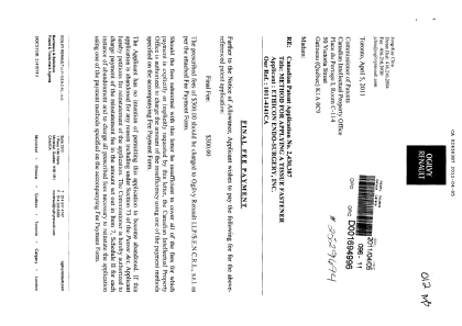 Canadian Patent Document 2430387. Correspondence 20110405. Image 1 of 2