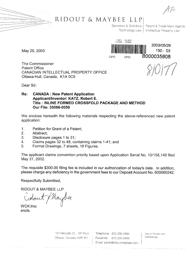 Document de brevet canadien 2430393. Cession 20030529. Image 1 de 3