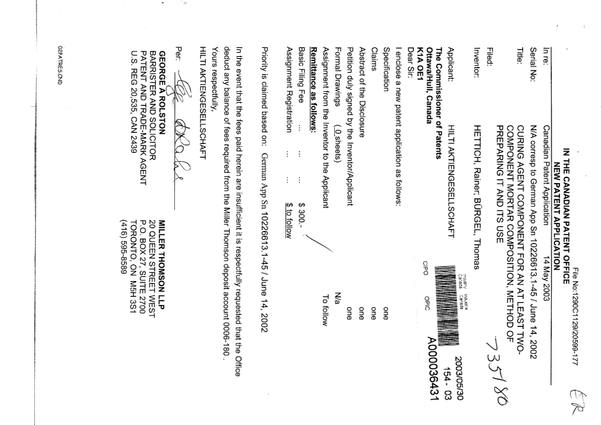 Canadian Patent Document 2430425. Assignment 20030530. Image 1 of 5