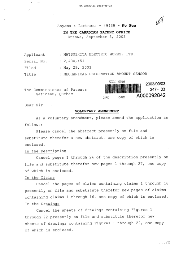 Canadian Patent Document 2430451. Prosecution-Amendment 20030903. Image 1 of 47
