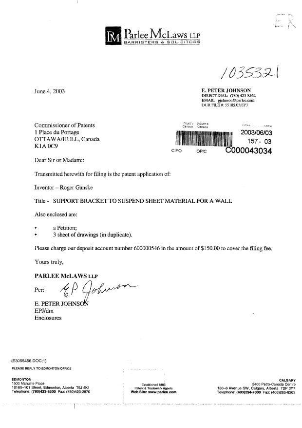Document de brevet canadien 2430722. Cession 20030603. Image 1 de 2