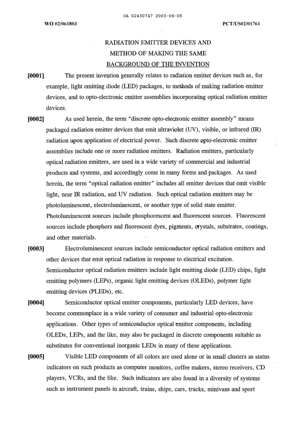 Canadian Patent Document 2430747. Description 20021205. Image 1 of 29