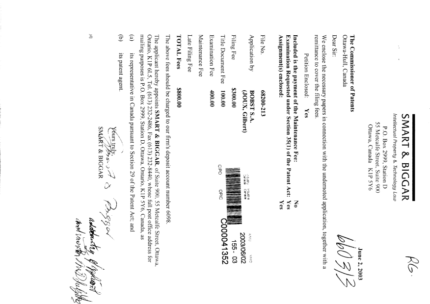 Canadian Patent Document 2430757. Assignment 20030602. Image 1 of 3