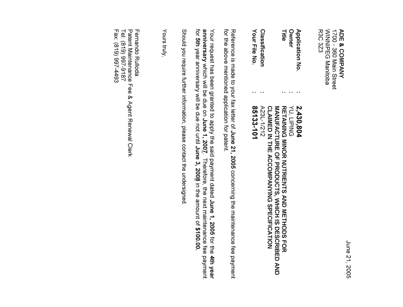 Canadian Patent Document 2430804. Correspondence 20050621. Image 1 of 1