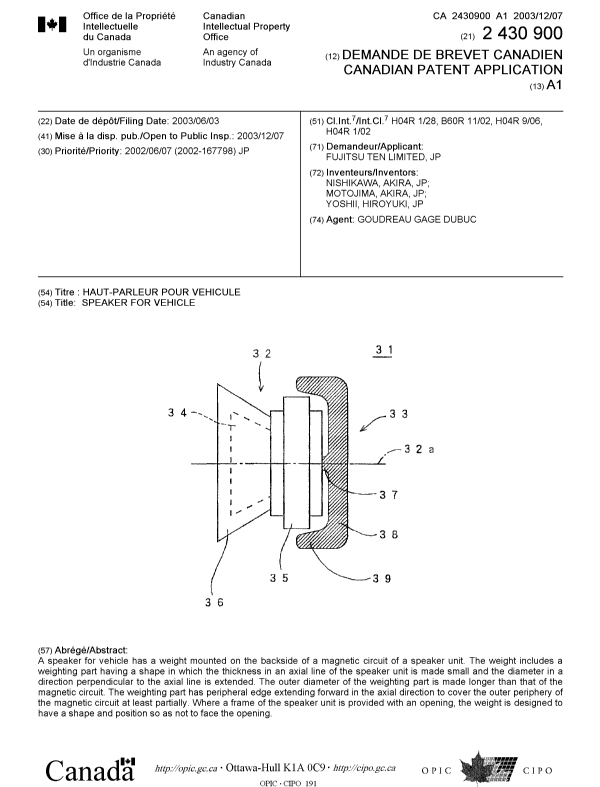 Canadian Patent Document 2430900. Cover Page 20031112. Image 1 of 1