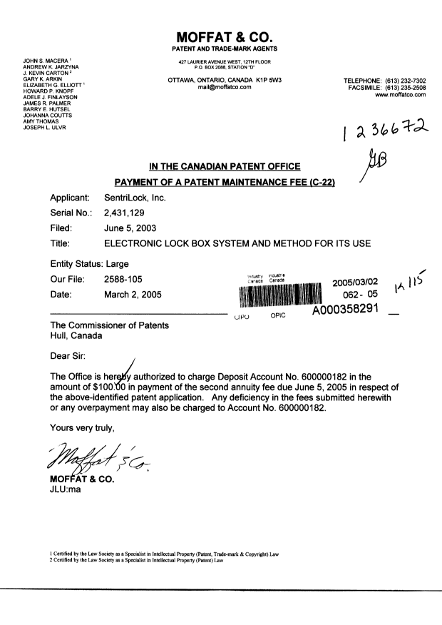 Document de brevet canadien 2431129. Taxes 20041202. Image 1 de 1