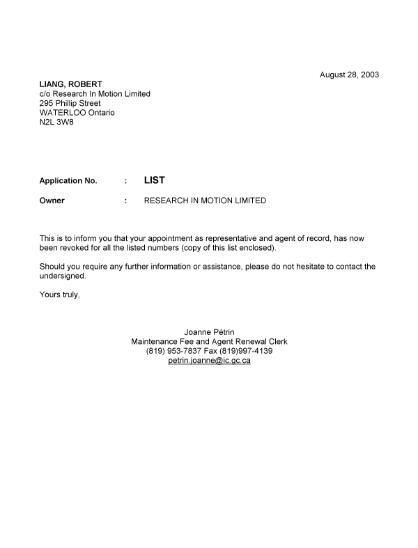 Canadian Patent Document 2431384. Correspondence 20030828. Image 1 of 1