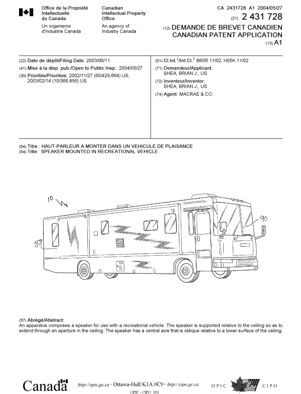 Canadian Patent Document 2431728. Cover Page 20040430. Image 1 of 1