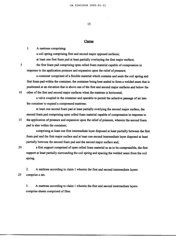 Document de brevet canadien 2431838. Revendications 20050111. Image 1 de 6