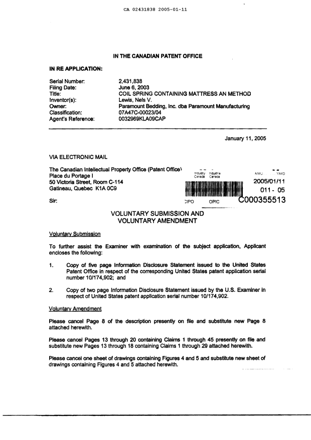 Canadian Patent Document 2431838. Prosecution-Amendment 20050111. Image 2 of 11
