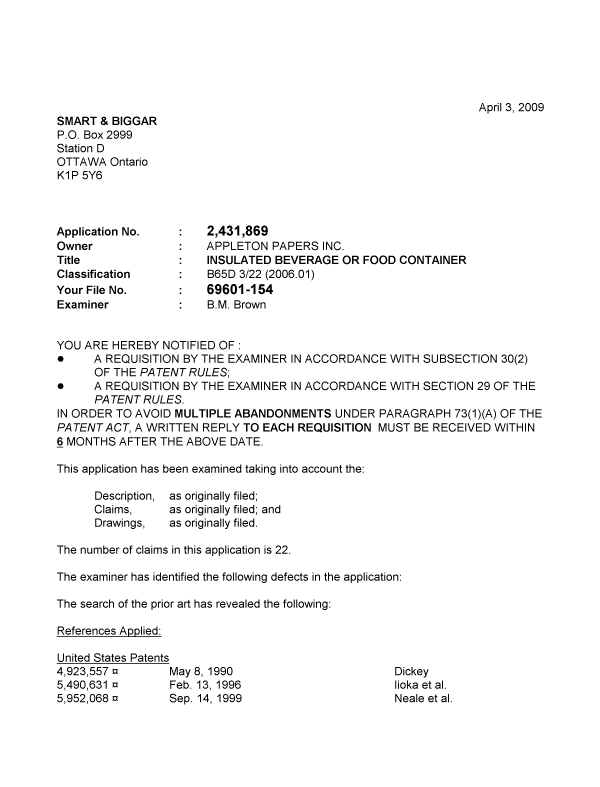 Canadian Patent Document 2431869. Prosecution-Amendment 20081203. Image 1 of 3