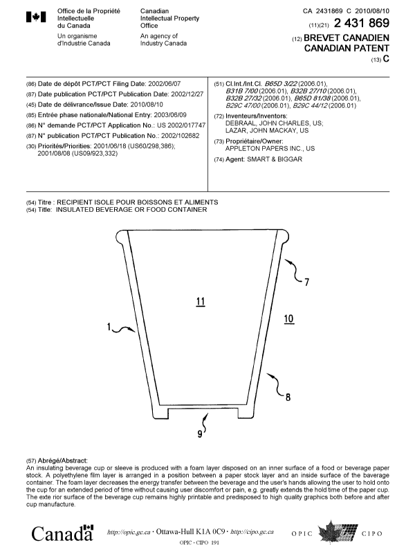 Canadian Patent Document 2431869. Cover Page 20091219. Image 1 of 1