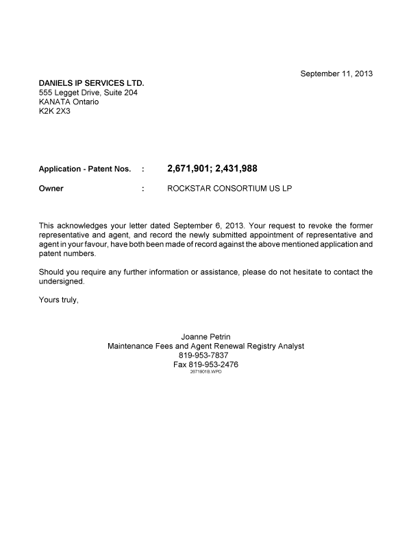 Canadian Patent Document 2431988. Correspondence 20130911. Image 1 of 1