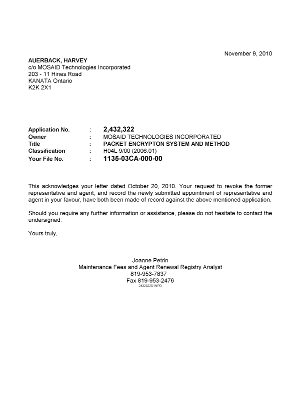 Canadian Patent Document 2432322. Correspondence 20091209. Image 1 of 1