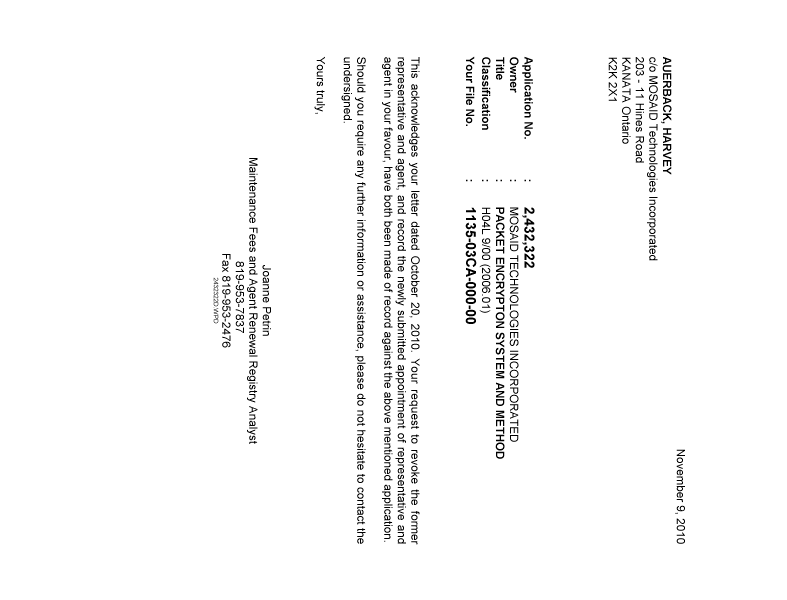 Canadian Patent Document 2432322. Correspondence 20091209. Image 1 of 1