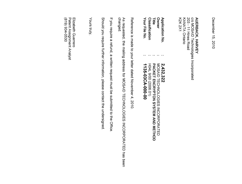 Canadian Patent Document 2432322. Correspondence 20091215. Image 1 of 1