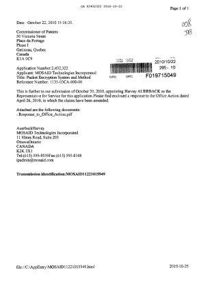 Document de brevet canadien 2432322. Poursuite-Amendment 20101022. Image 1 de 9