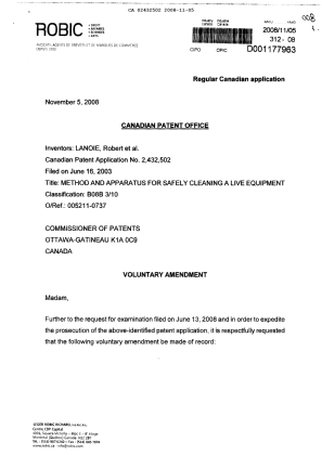 Document de brevet canadien 2432502. Poursuite-Amendment 20071205. Image 1 de 5