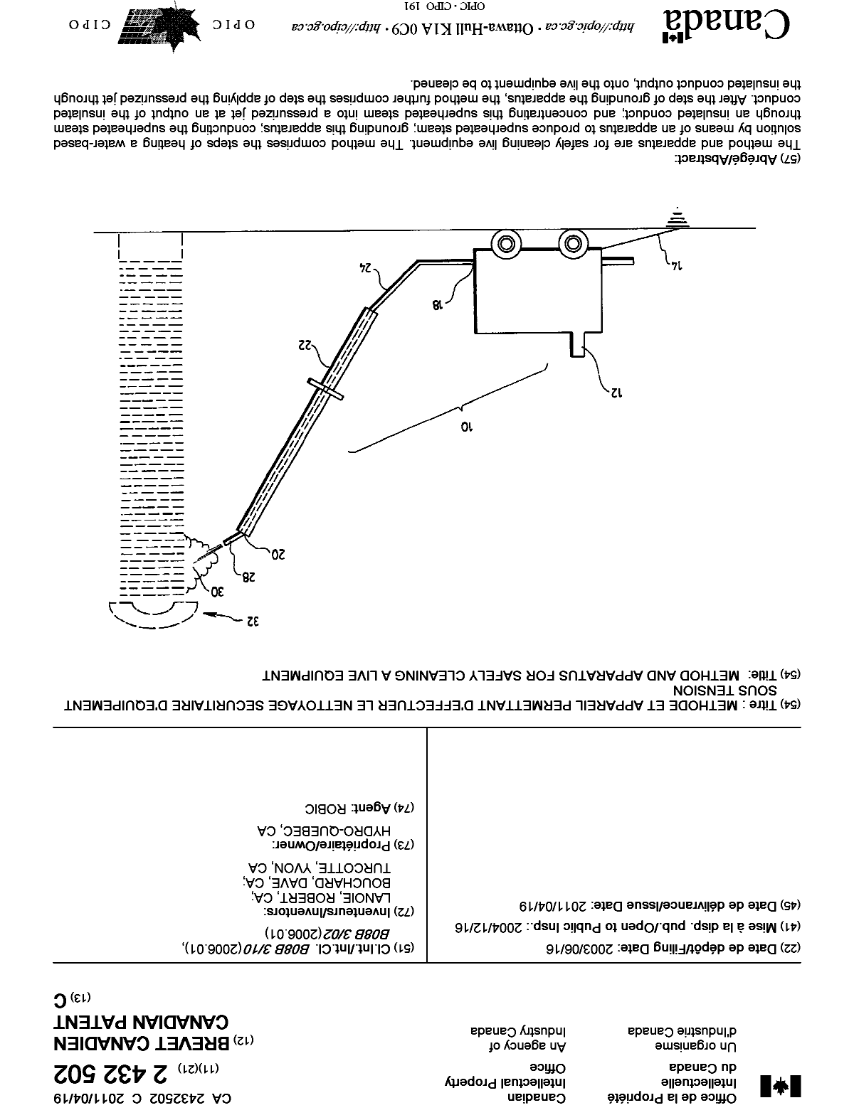 Document de brevet canadien 2432502. Page couverture 20101218. Image 1 de 1