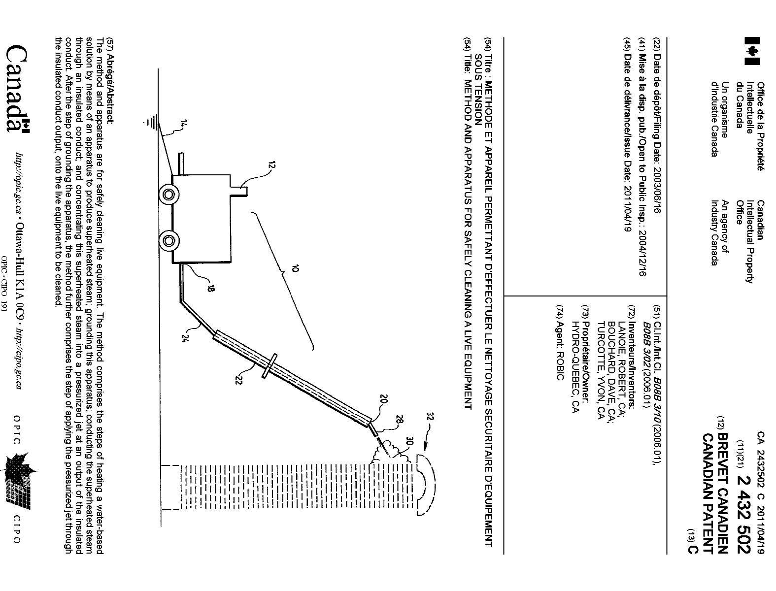 Canadian Patent Document 2432502. Cover Page 20101218. Image 1 of 1