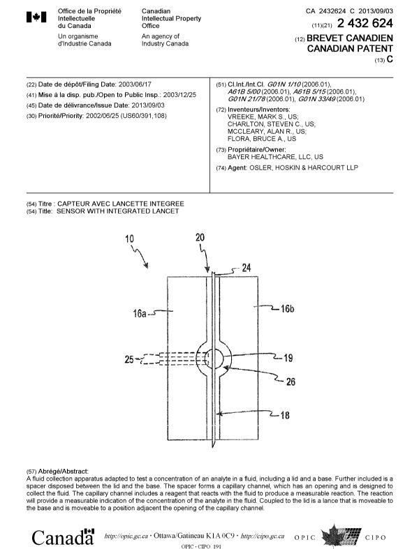 Document de brevet canadien 2432624. Page couverture 20130731. Image 1 de 1
