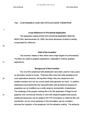 Document de brevet canadien 2432999. Description 20021219. Image 1 de 25