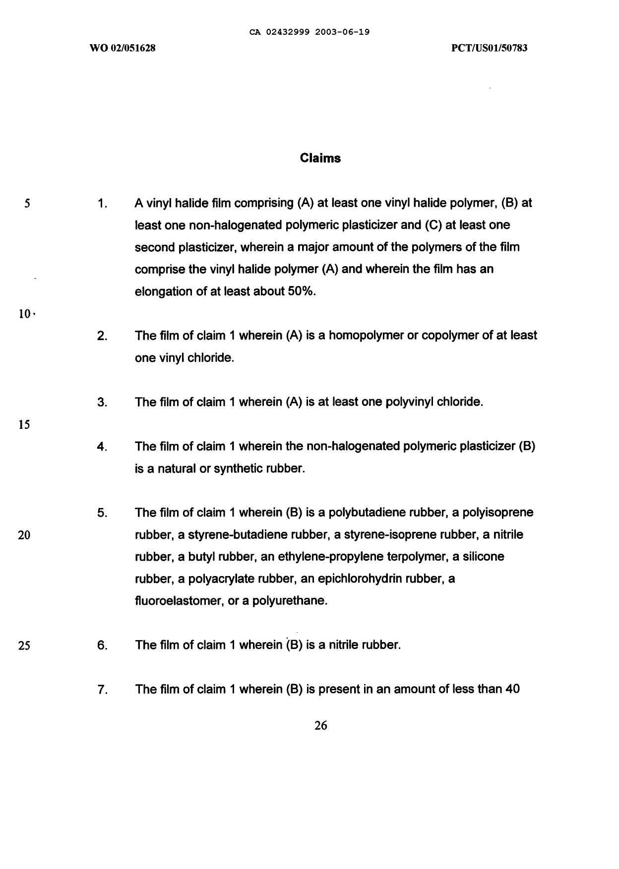 Document de brevet canadien 2432999. Revendications 20021219. Image 1 de 4