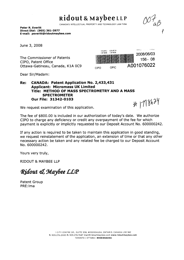 Canadian Patent Document 2433431. Prosecution-Amendment 20080603. Image 1 of 1