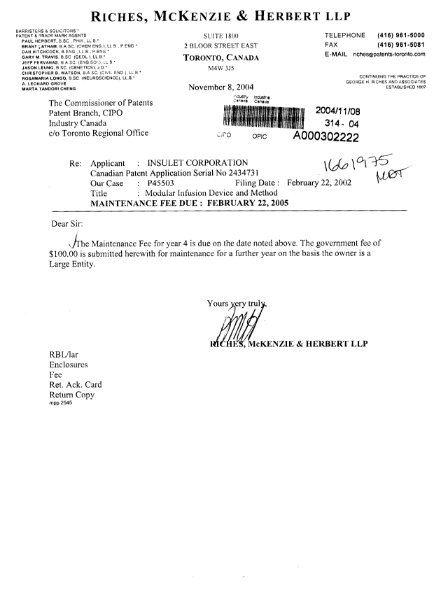 Document de brevet canadien 2434731. Taxes 20041108. Image 1 de 1