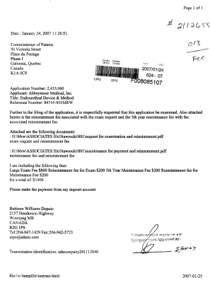 Canadian Patent Document 2435060. Fees 20070124. Image 1 of 2